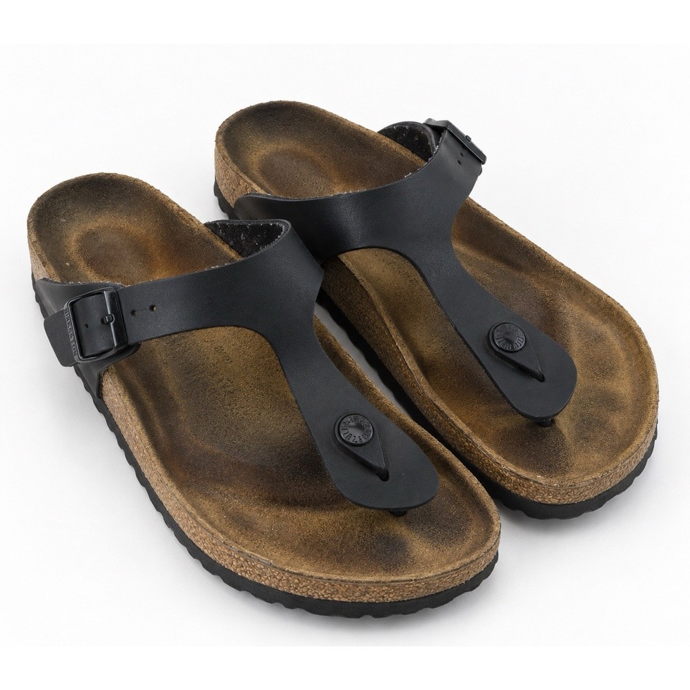 Birkenstock Gizeh Sandals 38 US 7-7.5 Black Birko Flor Cork Footbed